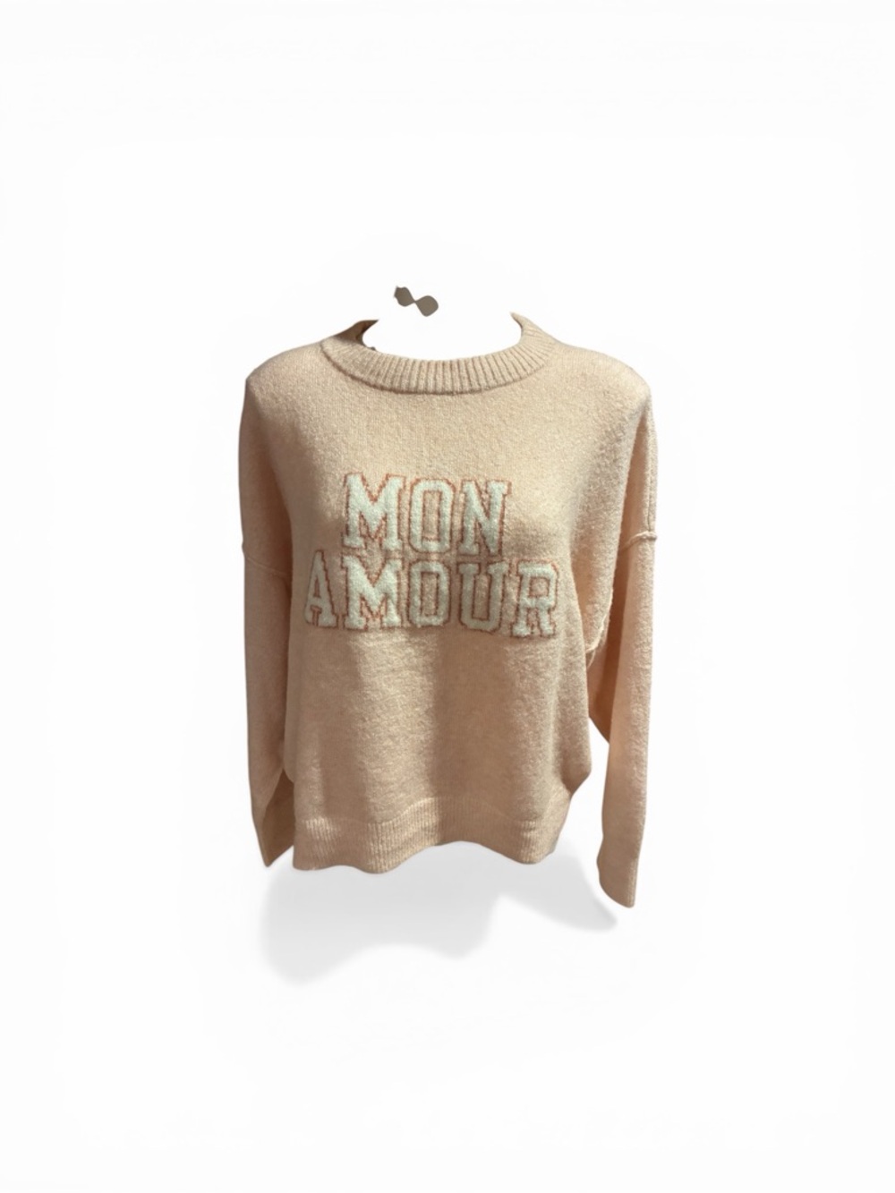 American Eagle Outfitters Beige Rose Tinted 'Mon Amour' Crewneck Sweater